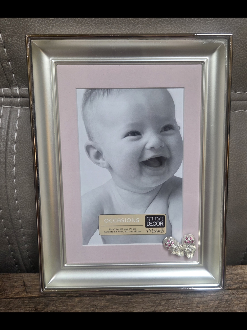 Studio Decor "Occasions" Baby Picture Frame Pink Rhinestone Baby Shoes ~ Bin O